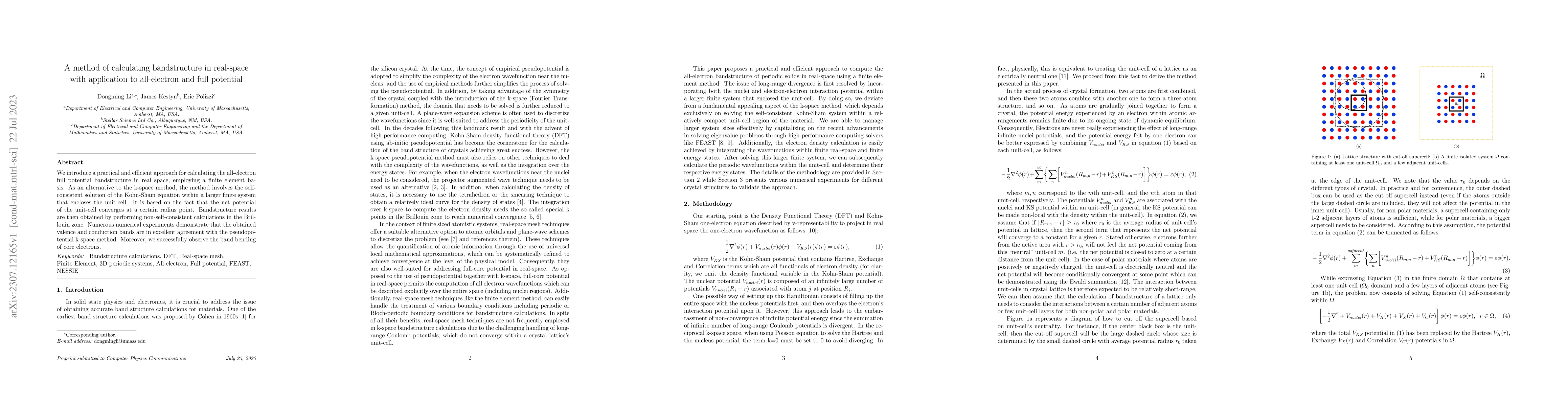 Thumbnail for A method of calculating bandstructure in real-space with application to
  all-electron and full potential