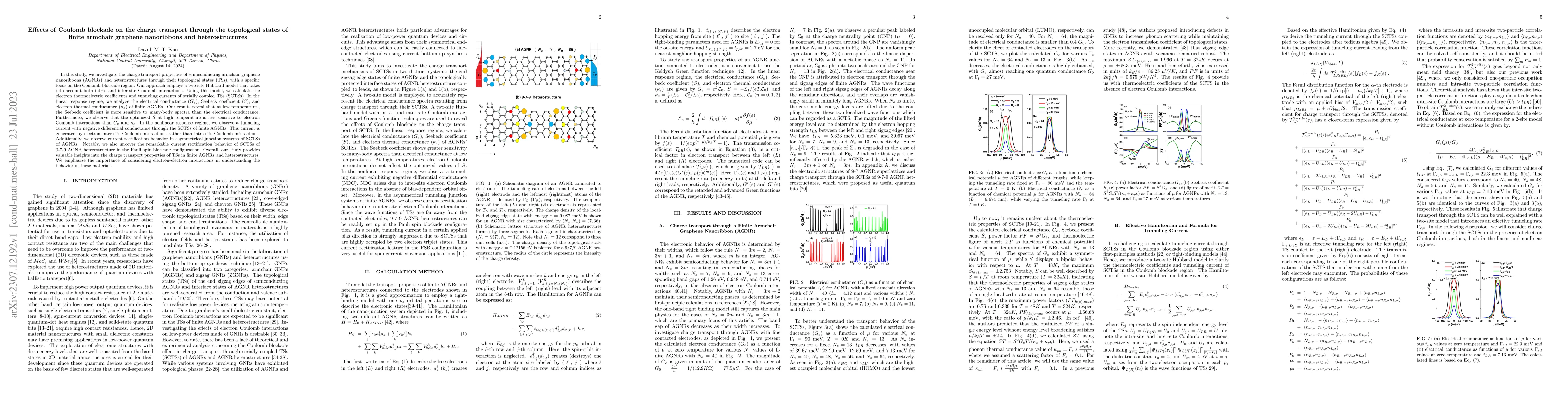 Thumbnail for Effects of Coulomb blockade on the charge transport through the
  topological states of finite armchair graphene nanoribbons and
  heterostructures