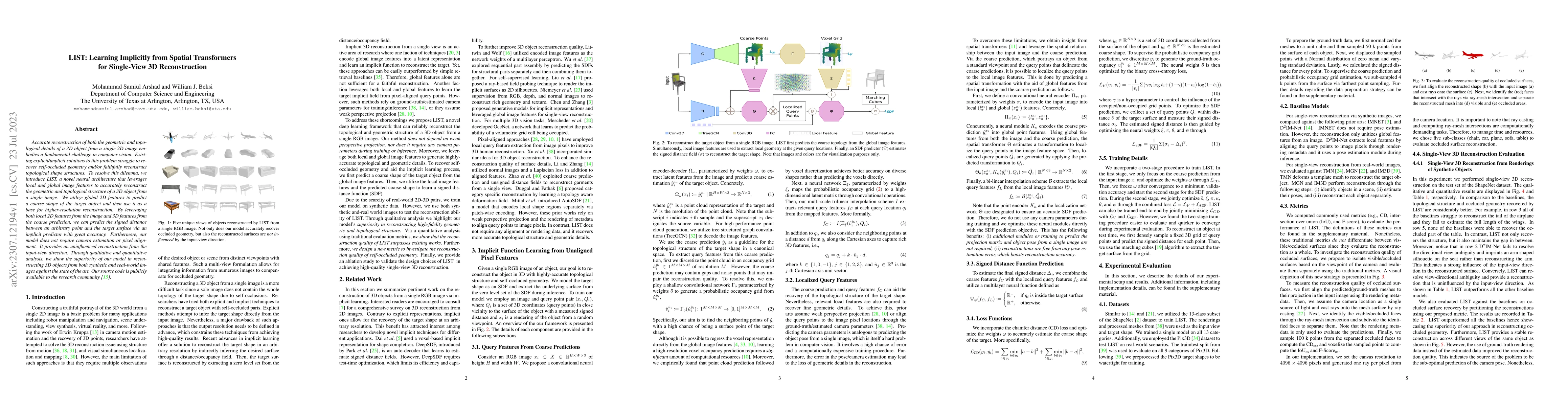 Thumbnail for LIST: Learning Implicitly from Spatial Transformers for Single-View 3D
  Reconstruction