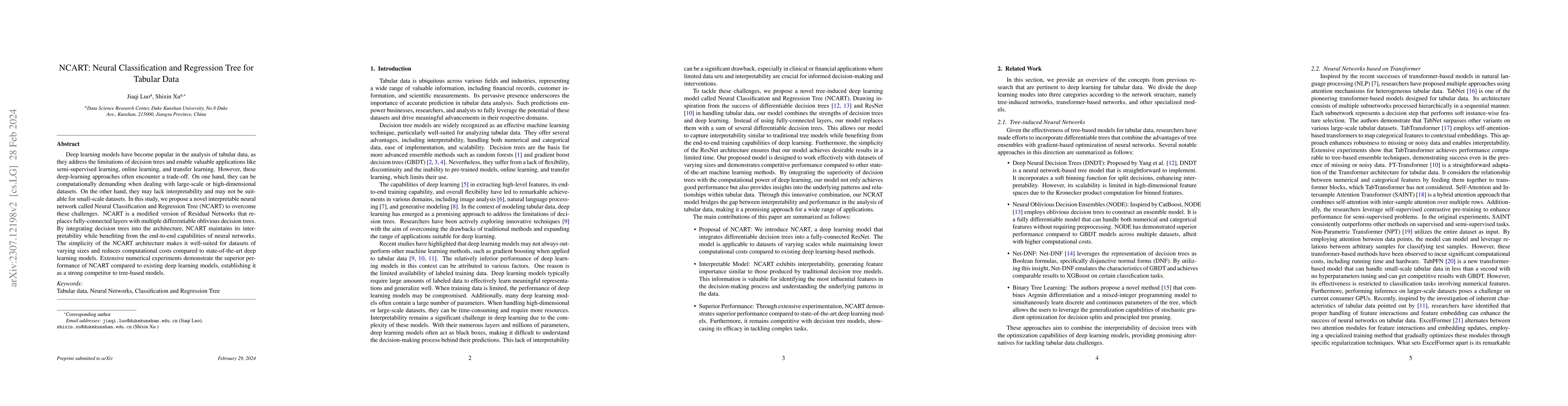 Thumbnail for NCART: Neural Classification and Regression Tree for Tabular Data