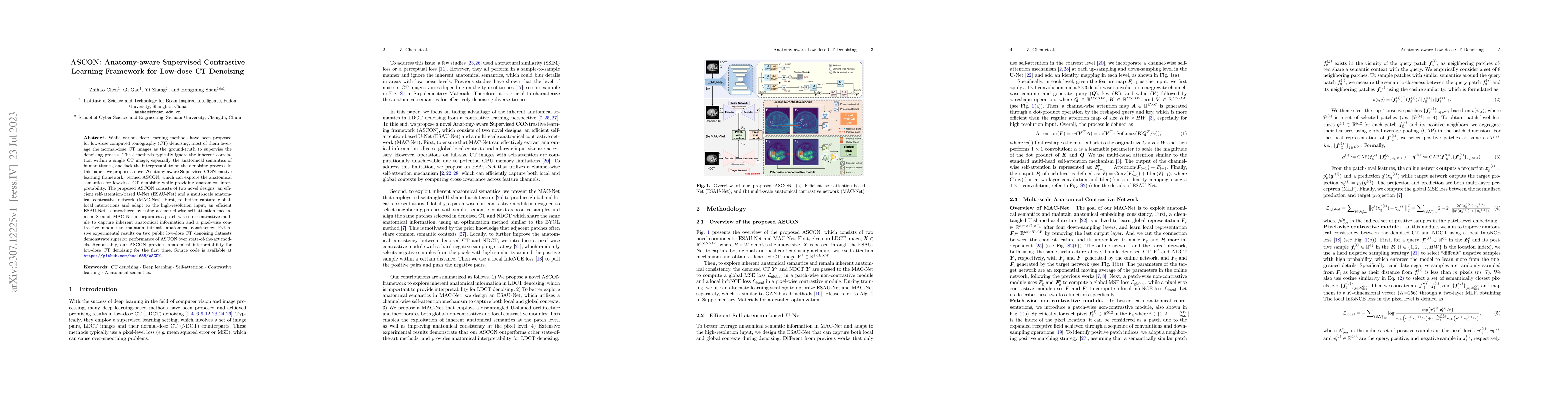 Thumbnail for ASCON: Anatomy-aware Supervised Contrastive Learning Framework for
  Low-dose CT Denoising