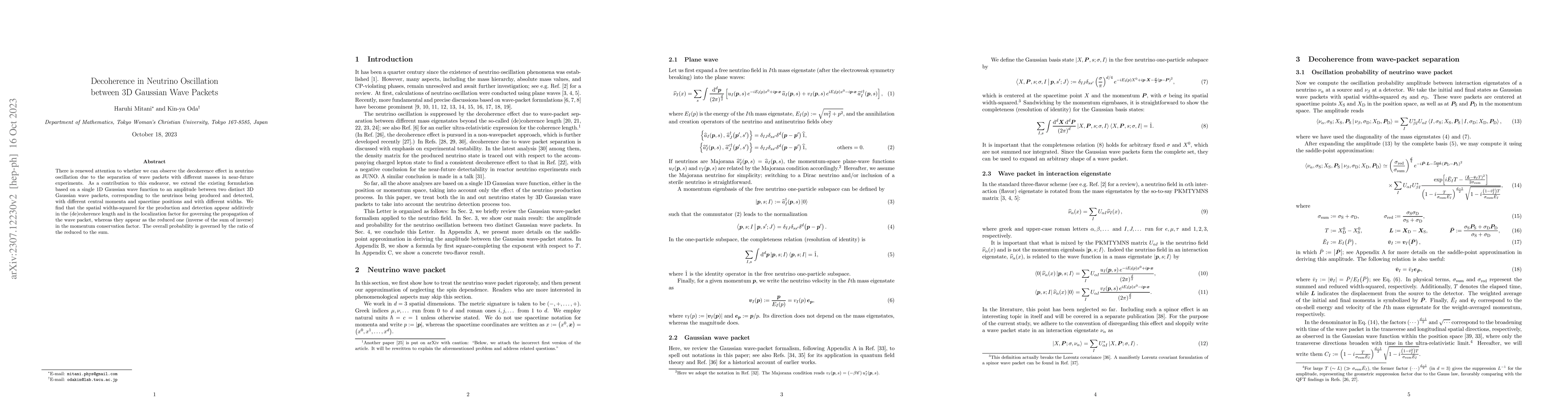 Thumbnail for Decoherence in Neutrino Oscillation between 3D Gaussian Wave Packets