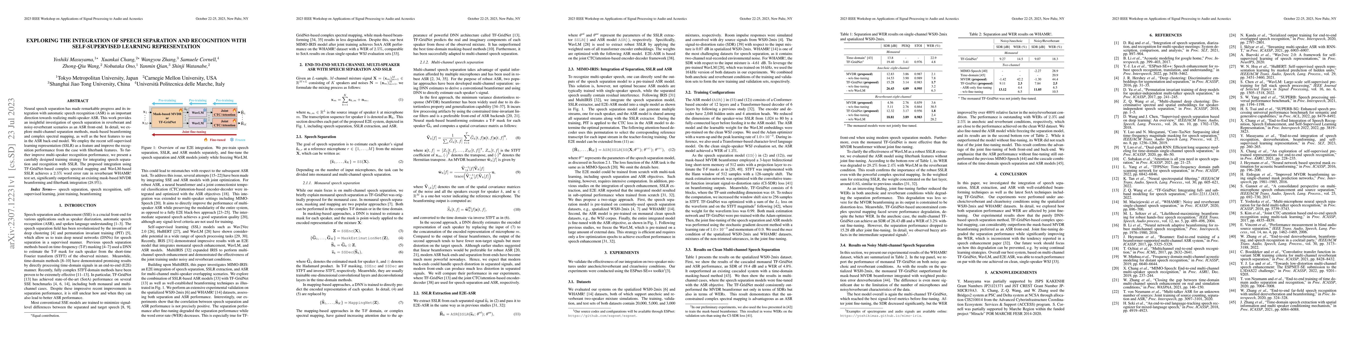 Thumbnail for Exploring the Integration of Speech Separation and Recognition with
  Self-Supervised Learning Representation
