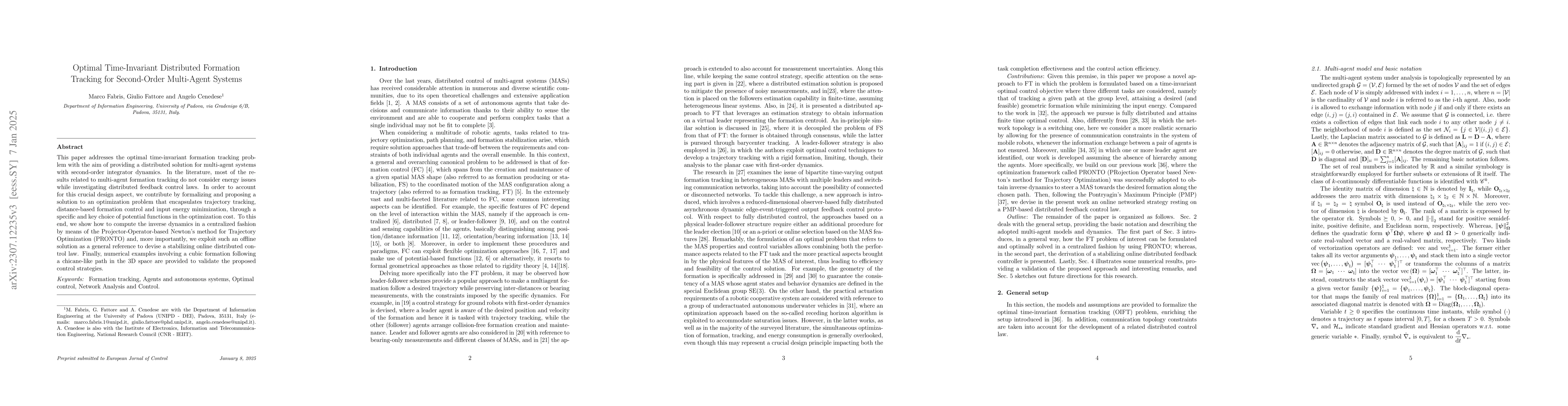 Thumbnail for Optimal Time-Invariant Distributed Formation Tracking for Second-Order
  Multi-Agent Systems