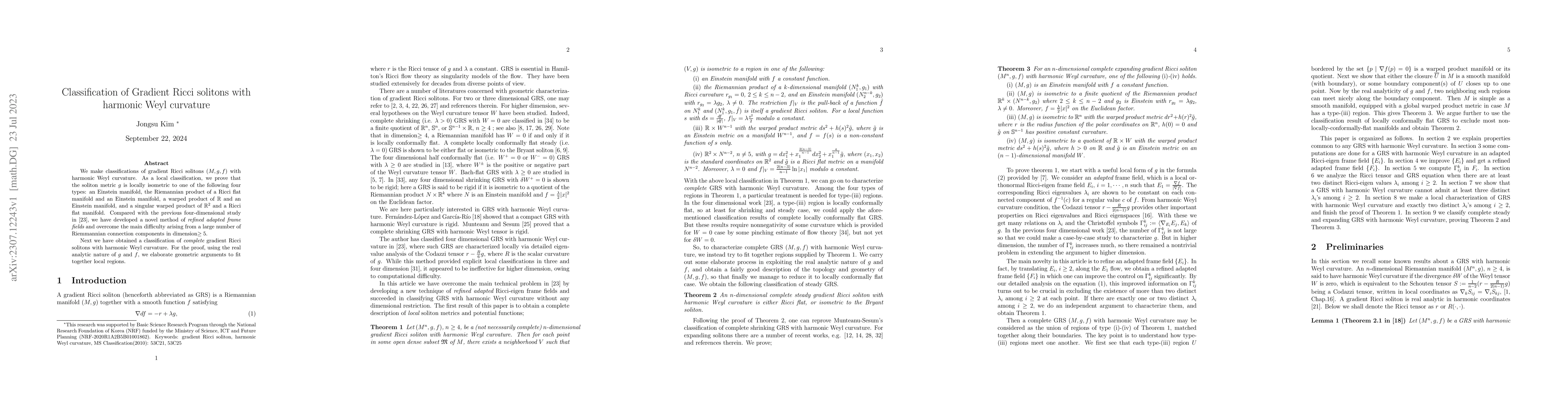 Thumbnail for Classification of Gradient Ricci solitons with harmonic Weyl curvature