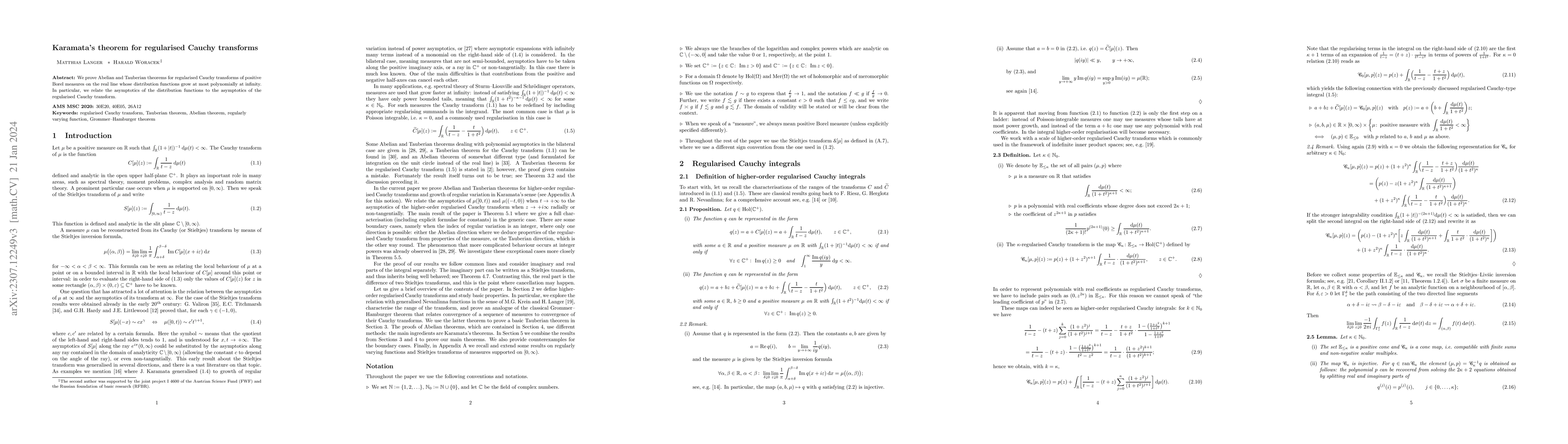 Thumbnail for Karamata's theorem for regularised Cauchy transforms