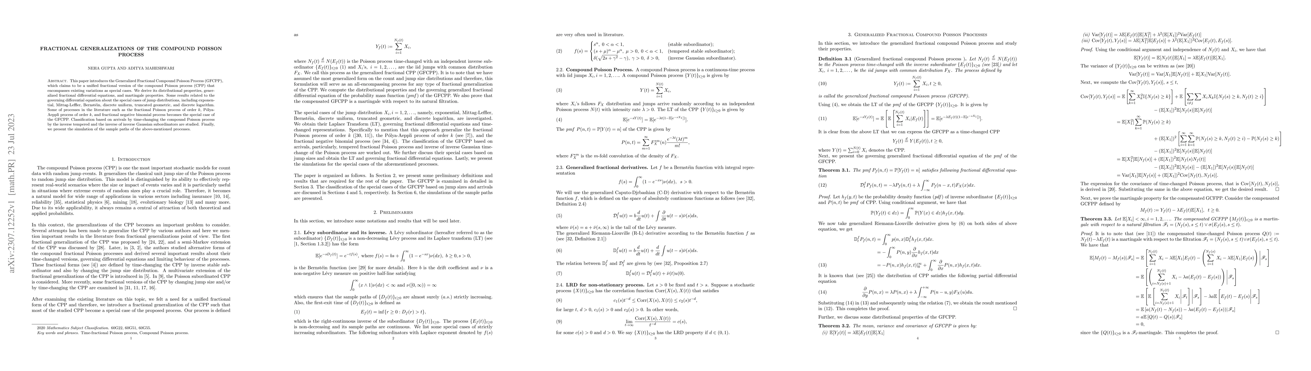 Thumbnail for Fractional Generalizations of the Compound Poisson Process