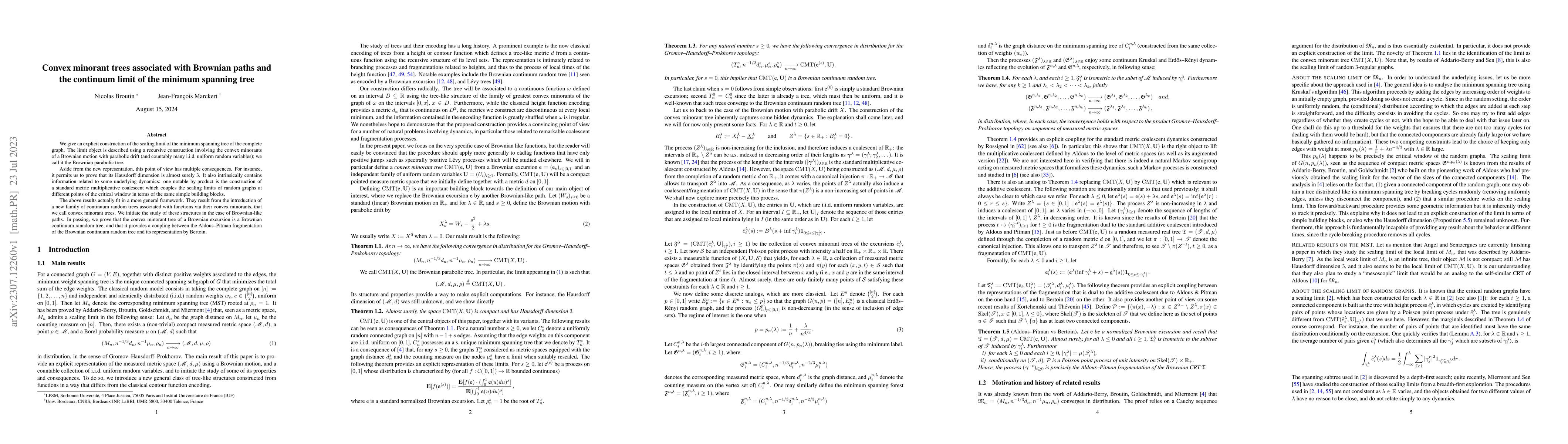 Thumbnail for Convex minorant trees associated with Brownian paths and the continuum
  limit of the minimum spanning tree
