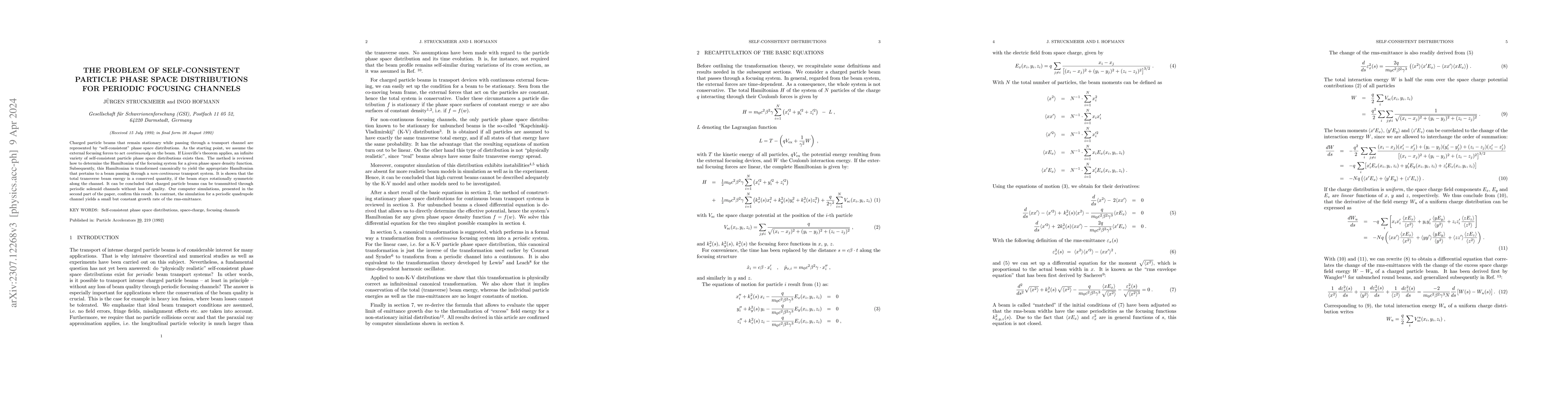 Thumbnail for The problem of self-consistent particle phase space distributions for
  periodic focusing channels