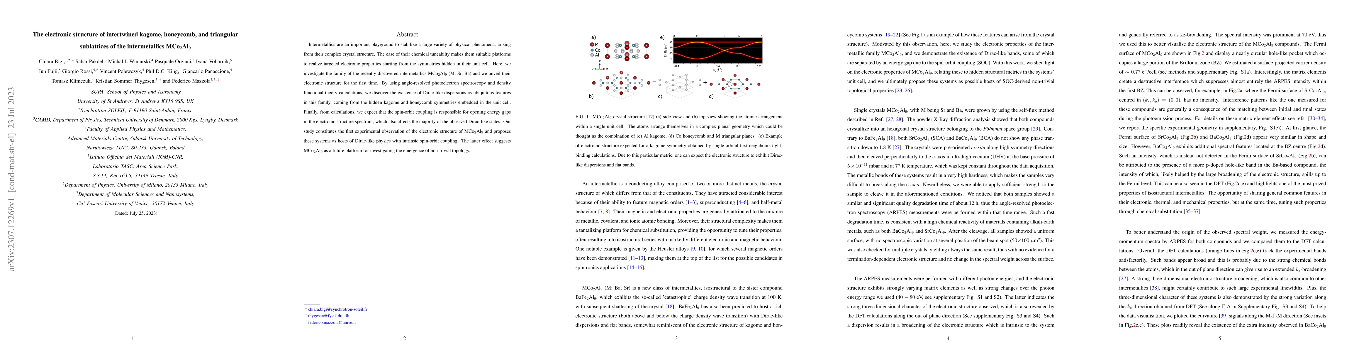 Thumbnail for The electronic structure of intertwined kagome, honeycomb, and
  triangular sublattices of the intermetallics MCo$_2$Al$_9$