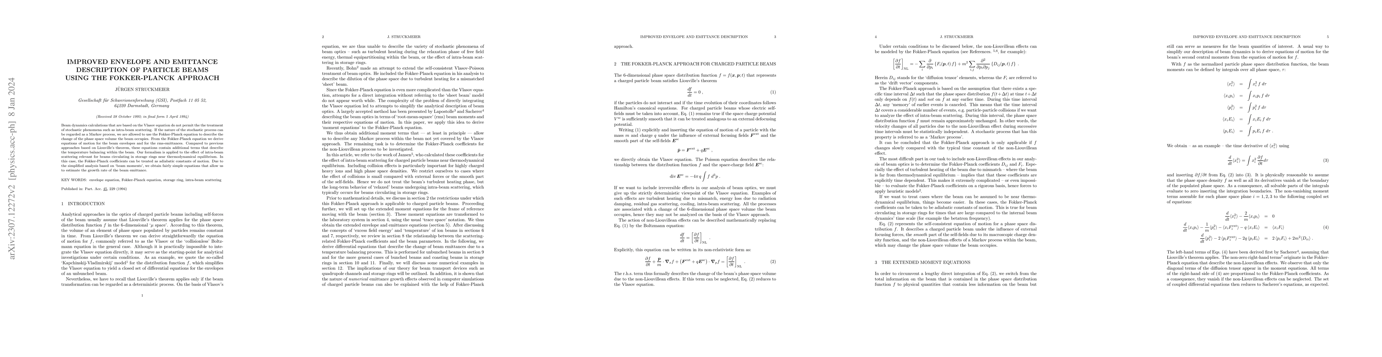Thumbnail for Improved envelope and emittance description of particle beams using the
  Fokker-Planck approach