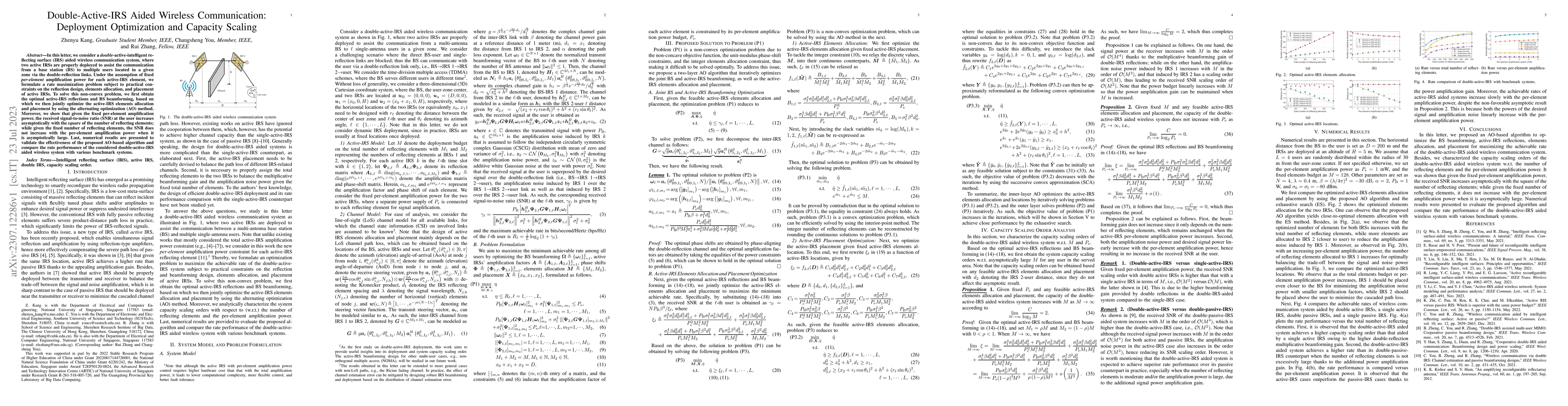 Thumbnail for Double-Active-IRS Aided Wireless Communication: Deployment Optimization
  and Capacity Scaling