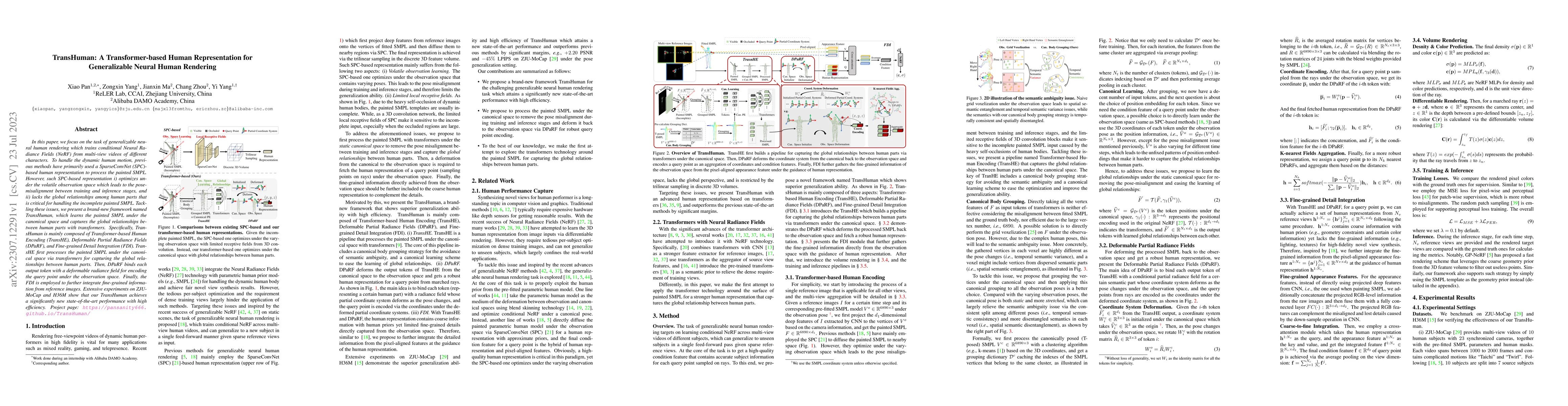 Thumbnail for TransHuman: A Transformer-based Human Representation for Generalizable
  Neural Human Rendering
