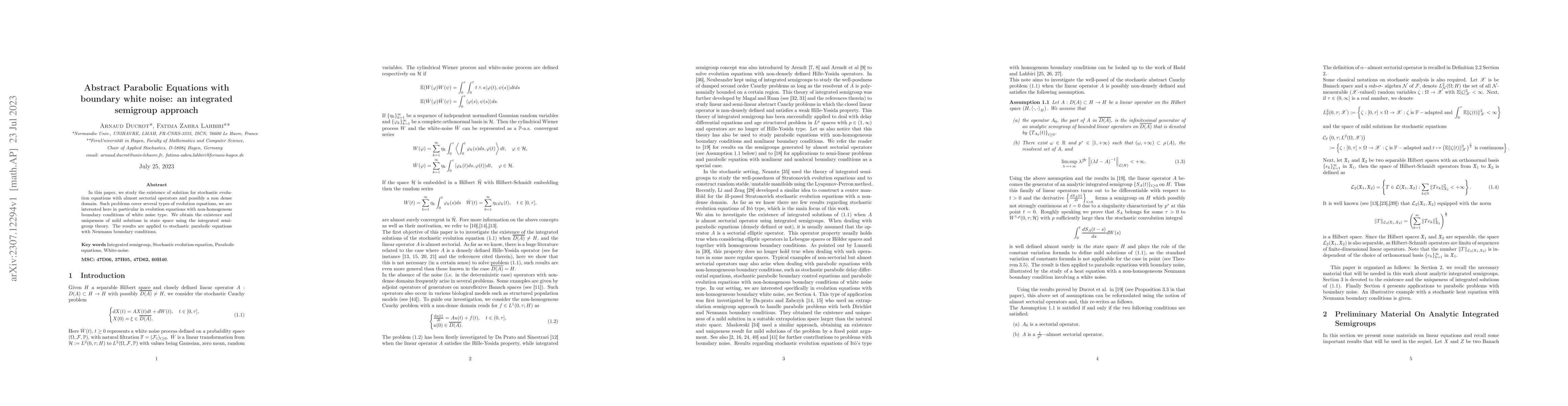 Thumbnail for Abstract Parabolic Equations with boundary white noise: an integrated
  semigroup approach