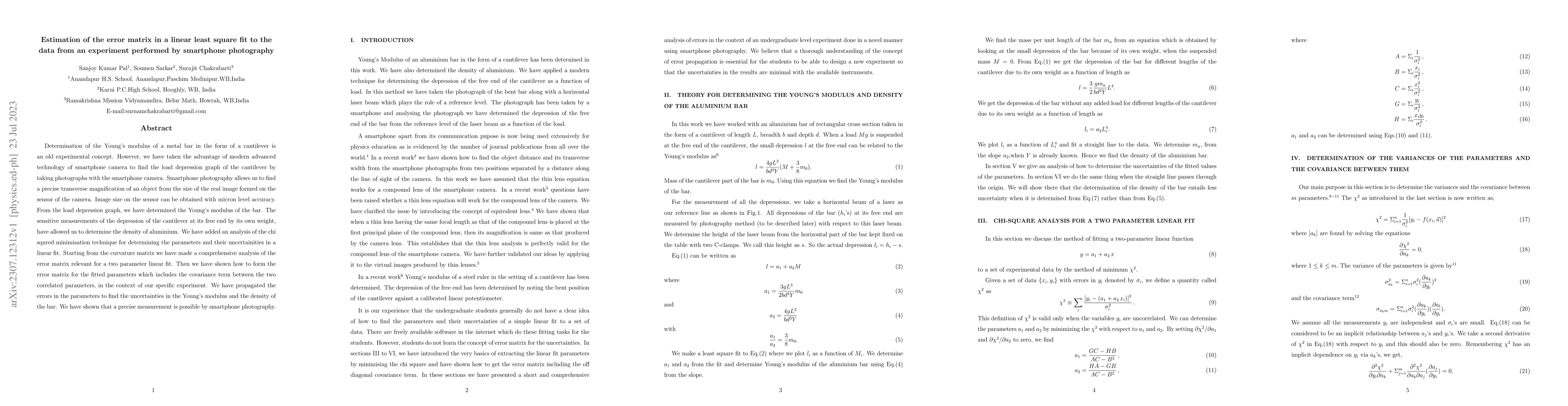 Thumbnail for Estimation of the error matrix in a linear least square fit to the data
  from an experiment performed by smartphone photography