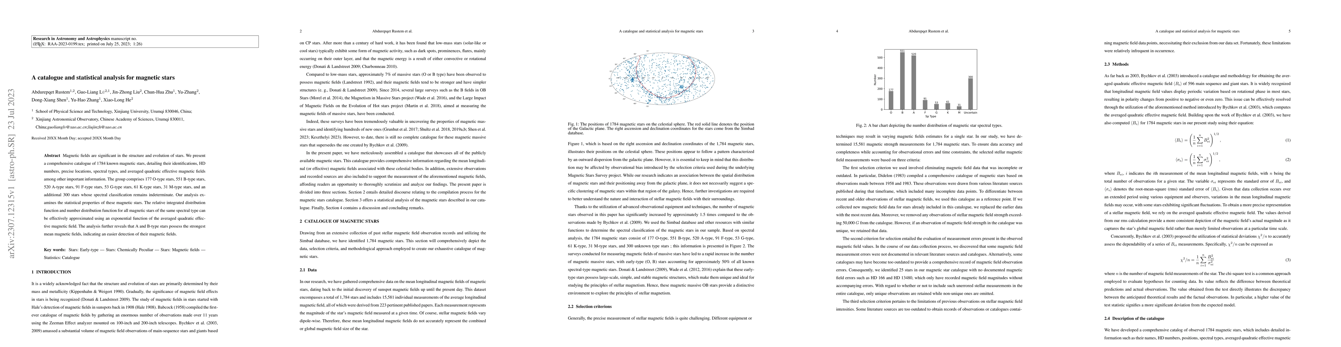 Thumbnail for A catalogue and statistical analysis for magnetic stars