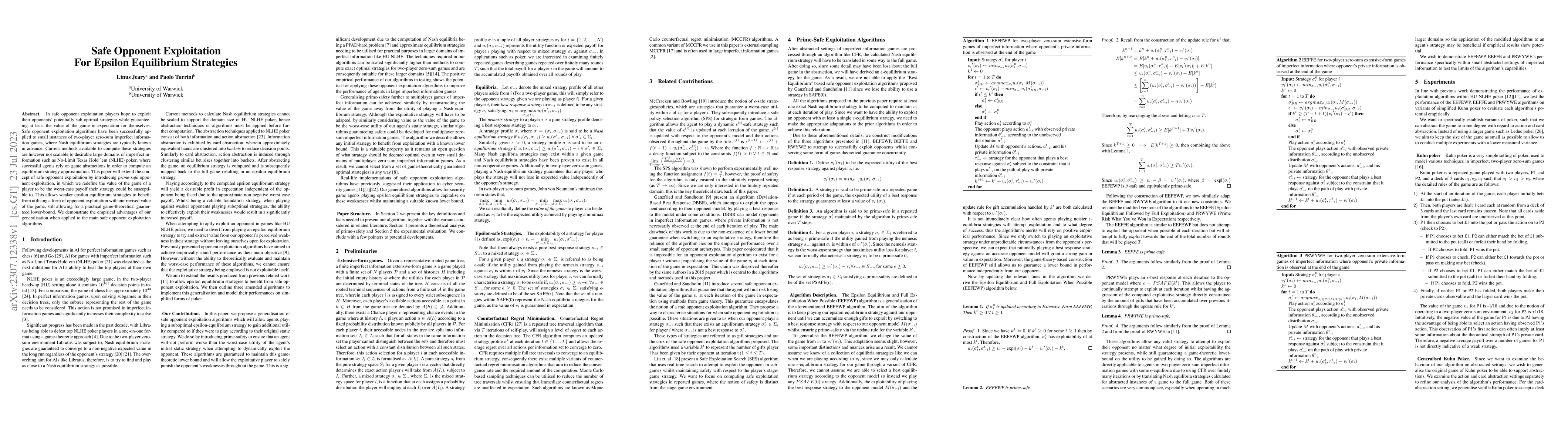 Thumbnail for Safe Opponent Exploitation For Epsilon Equilibrium Strategies