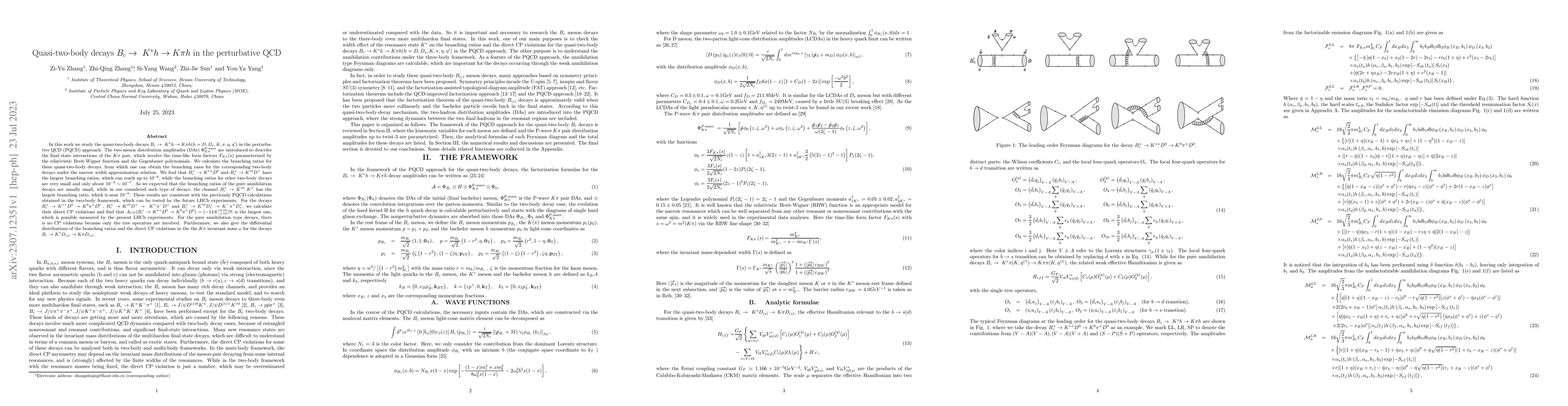 Thumbnail for Quasi-two-body decays $B_c \to K^{*} h \to K \pi h $ in the perturbative
  QCD