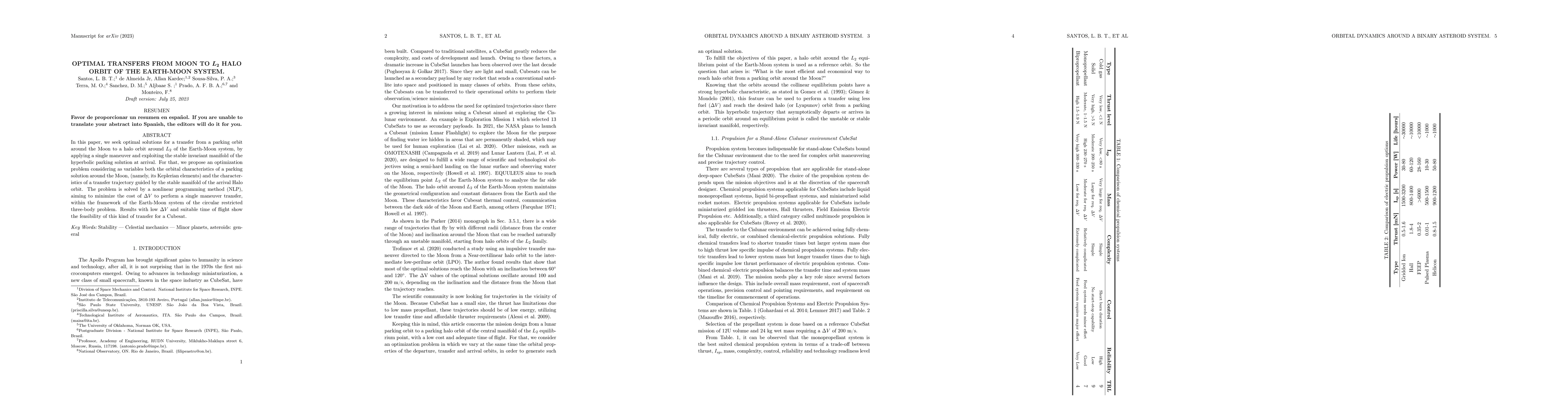 Thumbnail for Optimal transfers from Moon to $L_2$ halo orbit of the Earth-Moon system