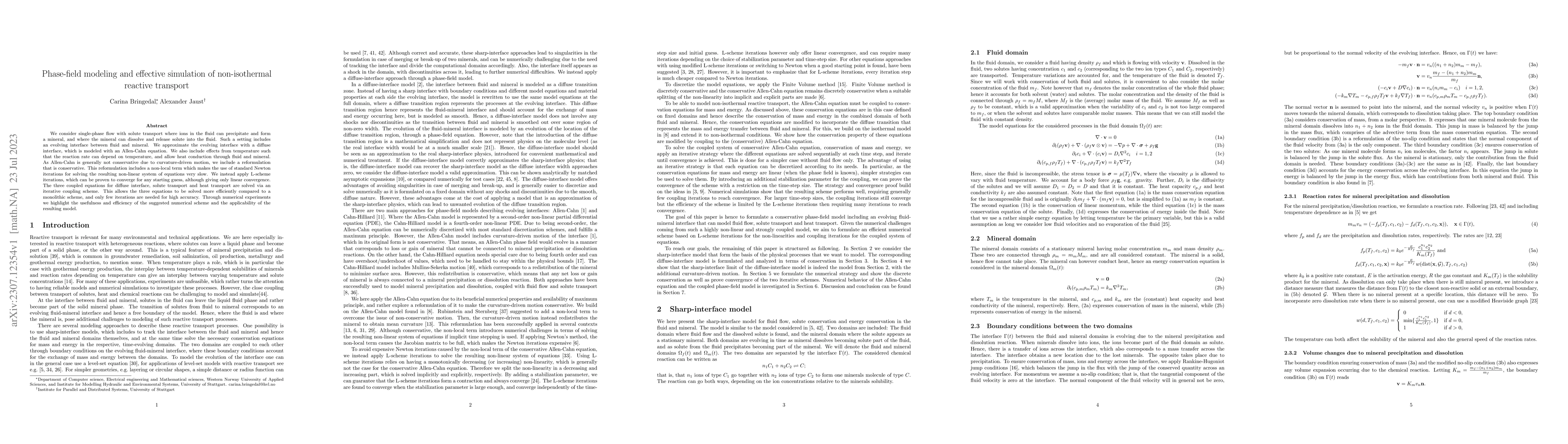 Thumbnail for Phase-field modeling and effective simulation of non-isothermal reactive
  transport