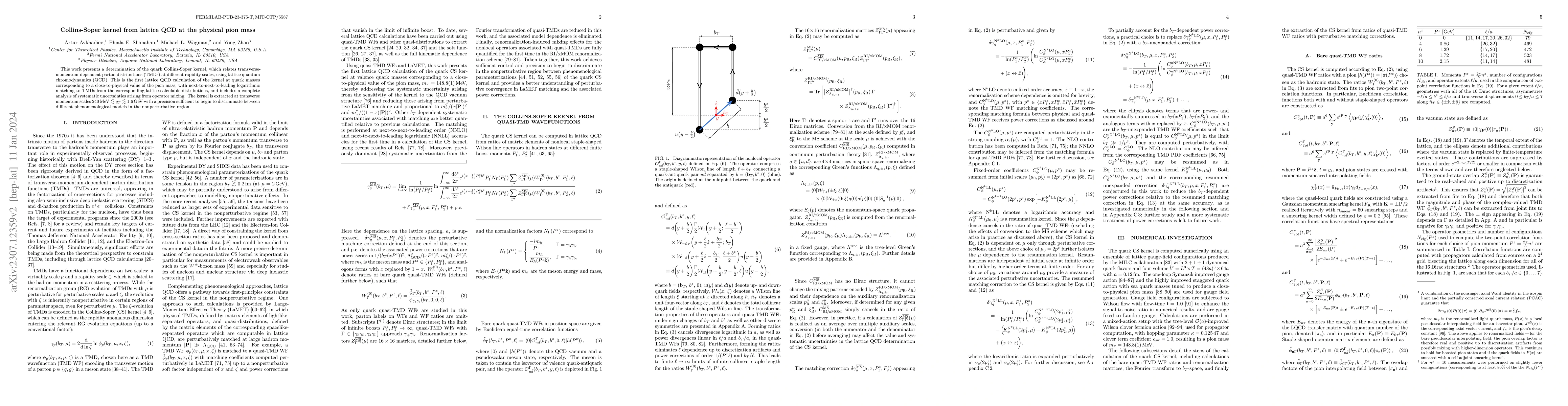 Thumbnail for Collins-Soper kernel from lattice QCD at the physical pion mass