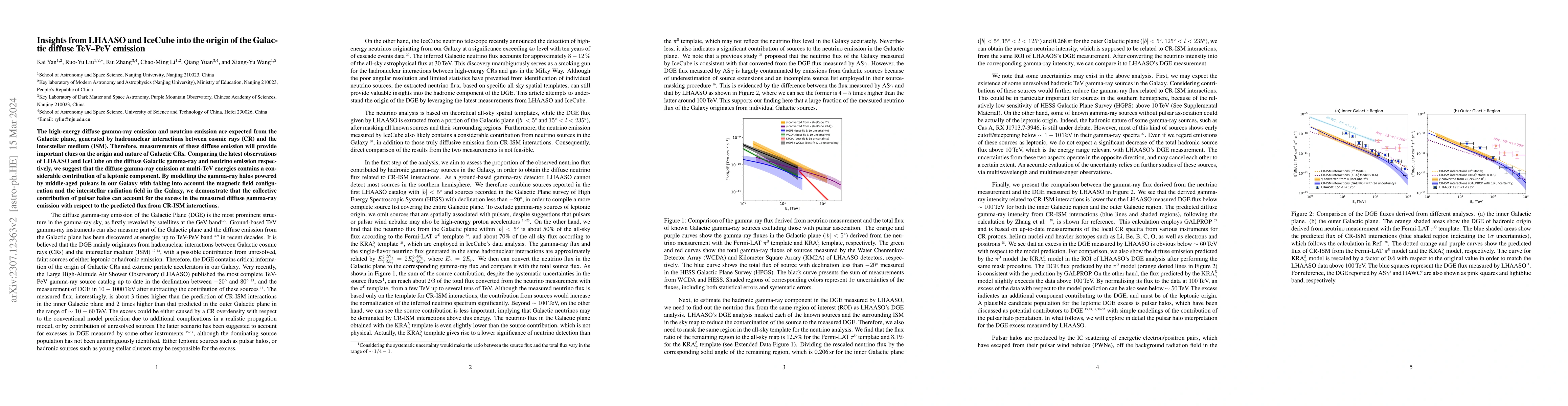 Thumbnail for Insights from LHAASO and IceCube into the origin of the Galactic diffuse
  TeV--PeV emission