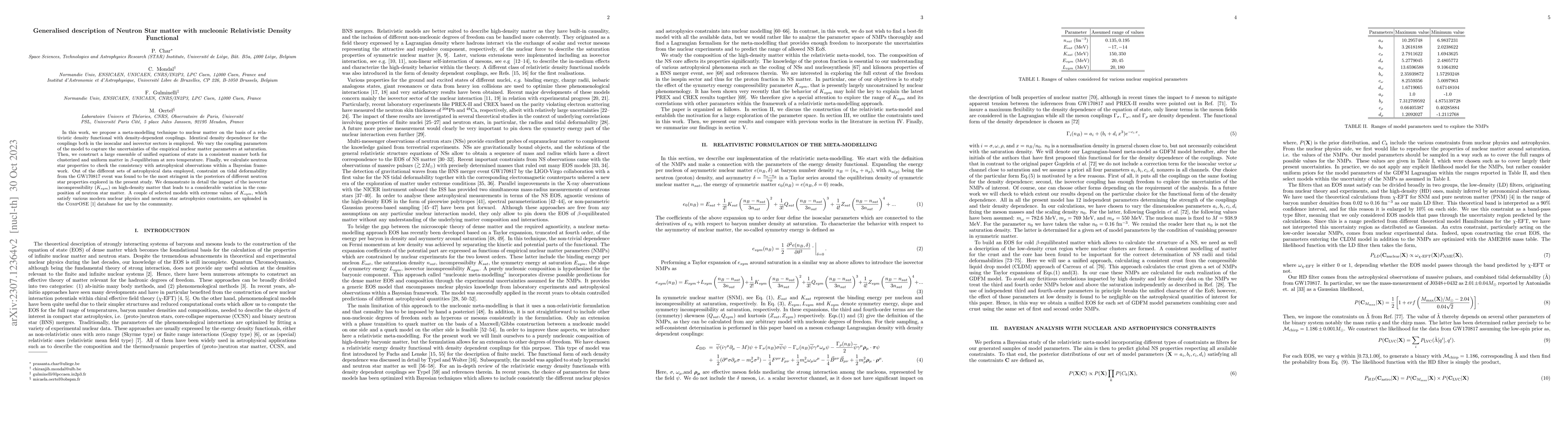 Thumbnail for Generalised description of Neutron Star matter with nucleonic
  Relativistic Density Functional
