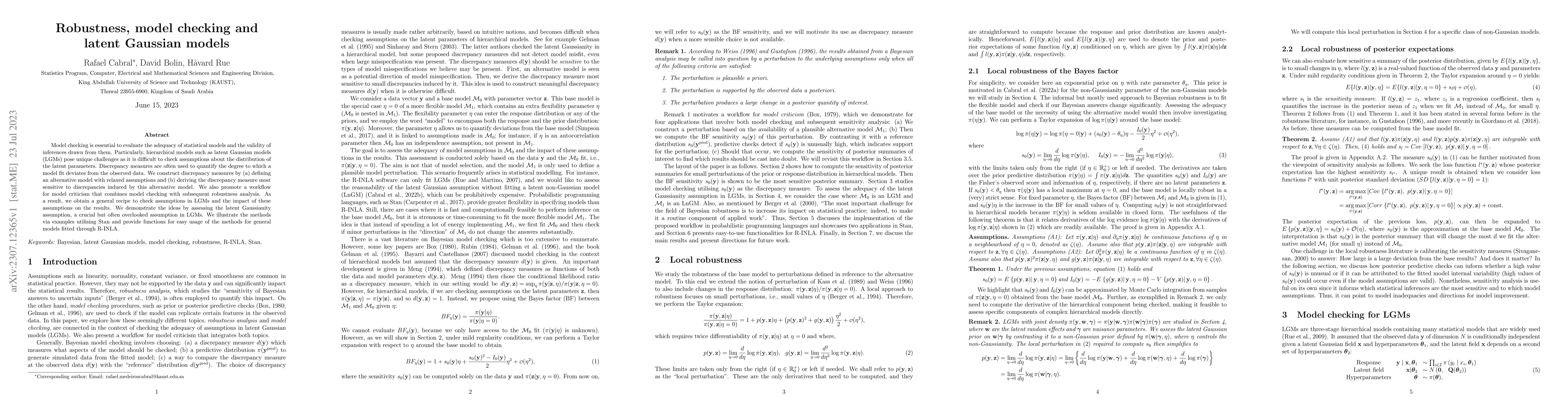 Thumbnail for Robustness, model checking and latent Gaussian models