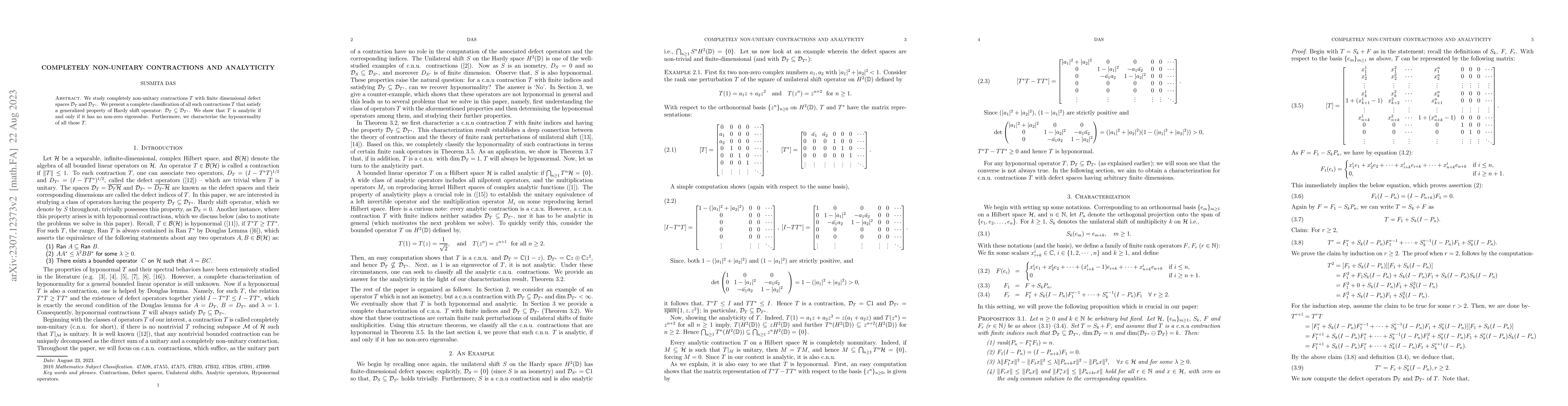 Thumbnail for Completely non unitary contractions and Analyticity