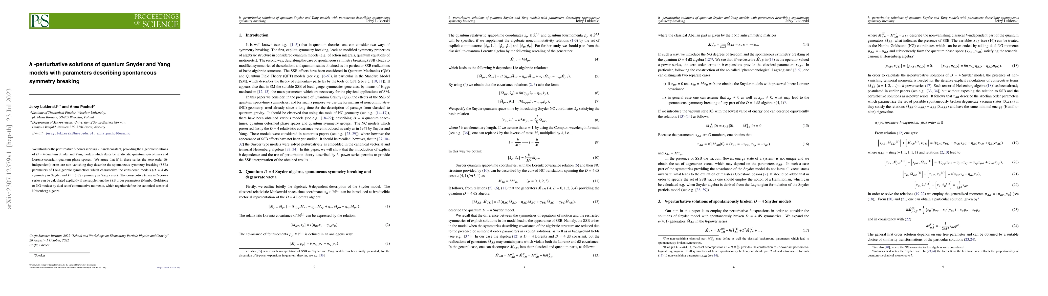 Thumbnail for $\hbar$-perturbative solutions of quantum Snyder and Yang models with
  parameters describing spontaneous symmetry breaking