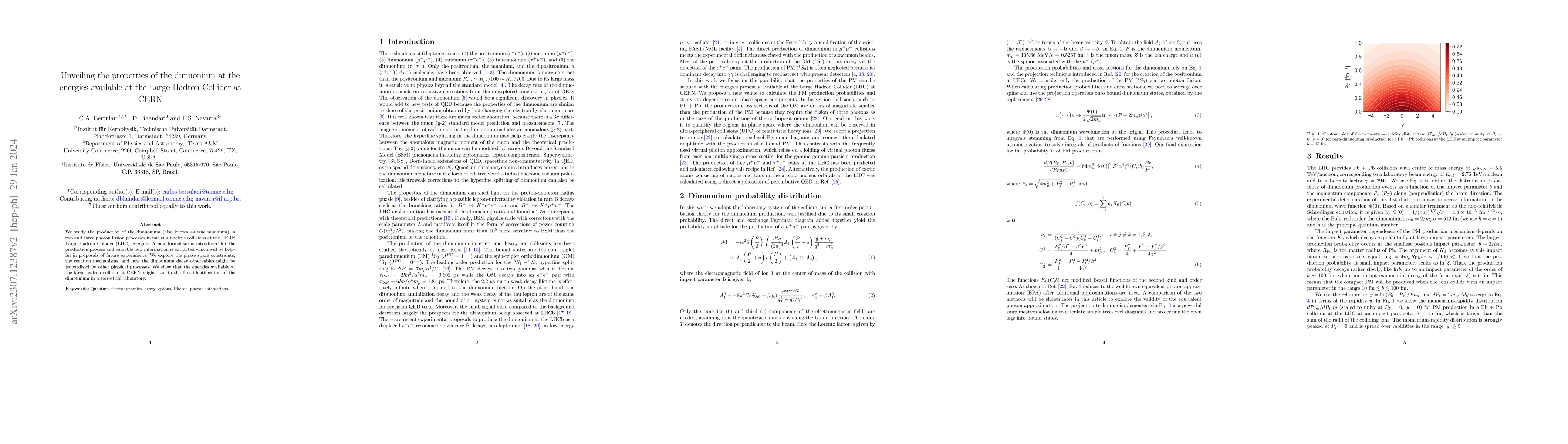 Thumbnail for Unveiling the properties of the dimuonium at the energies available at
  the Large Hadron Collider at CERN