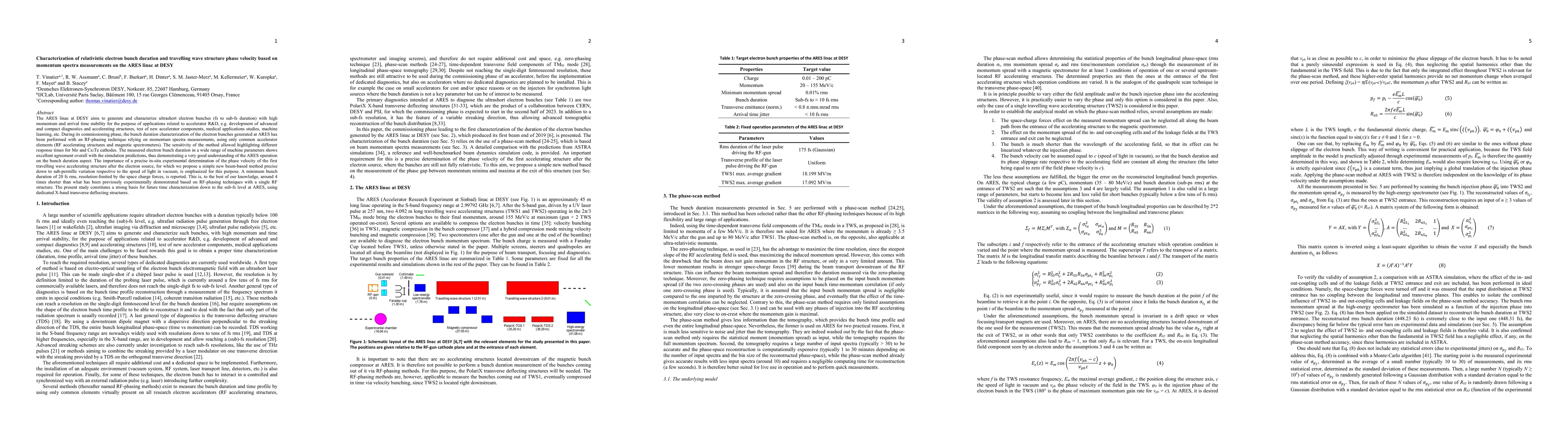 Thumbnail for Characterization of relativistic electron bunch duration and travelling
  wave structure phase velocity based on momentum spectra measurements on the
  ARES linac at DESY