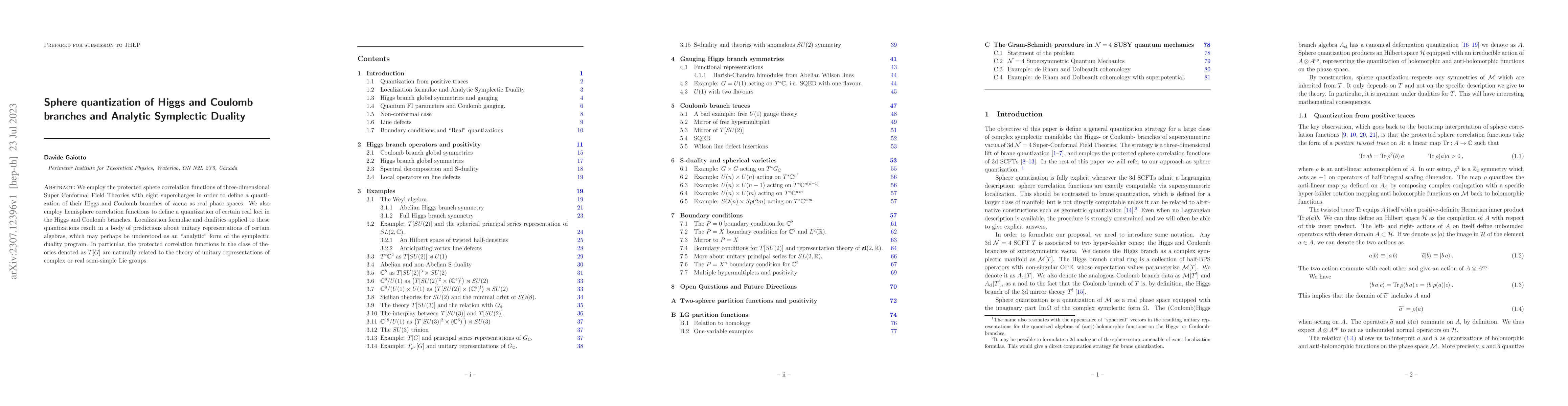 Thumbnail for Sphere quantization of Higgs and Coulomb branches and Analytic
  Symplectic Duality