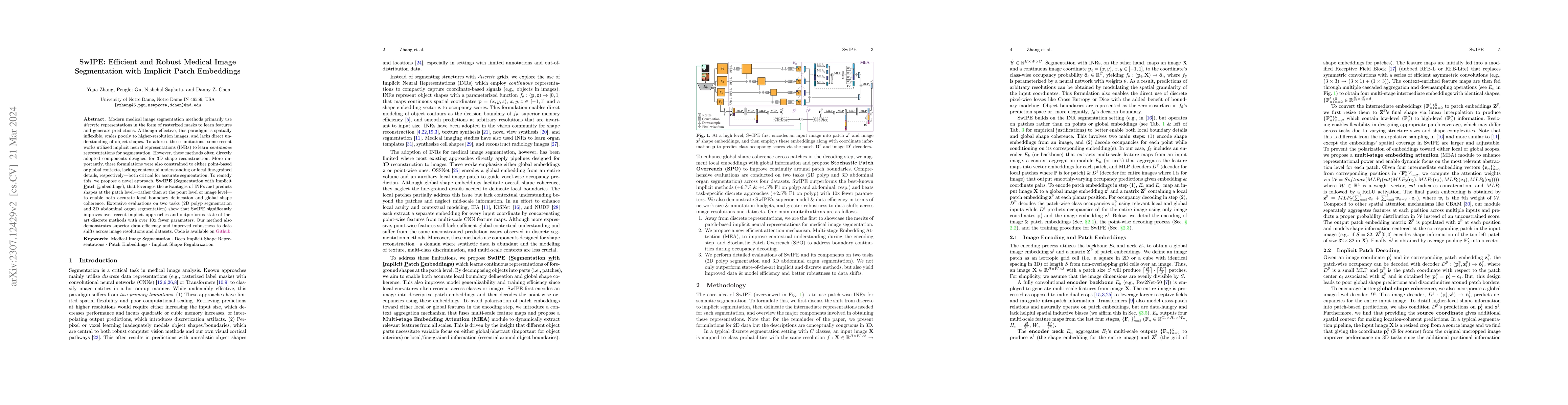 Thumbnail for SwIPE: Efficient and Robust Medical Image Segmentation with Implicit
  Patch Embeddings