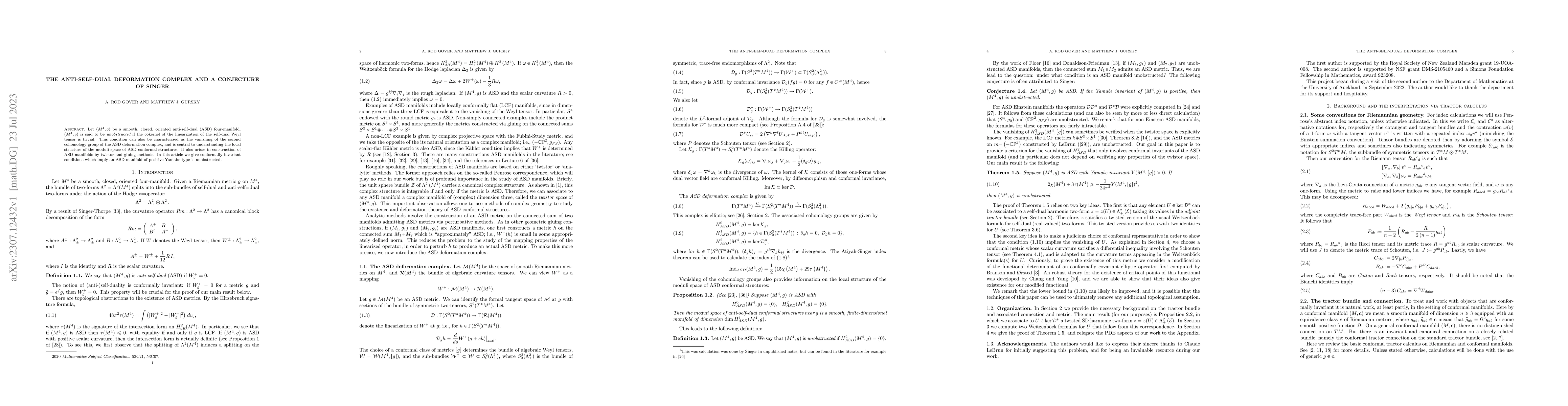 Thumbnail for The Anti-Self-Dual Deformation Complex and a conjecture of Singer