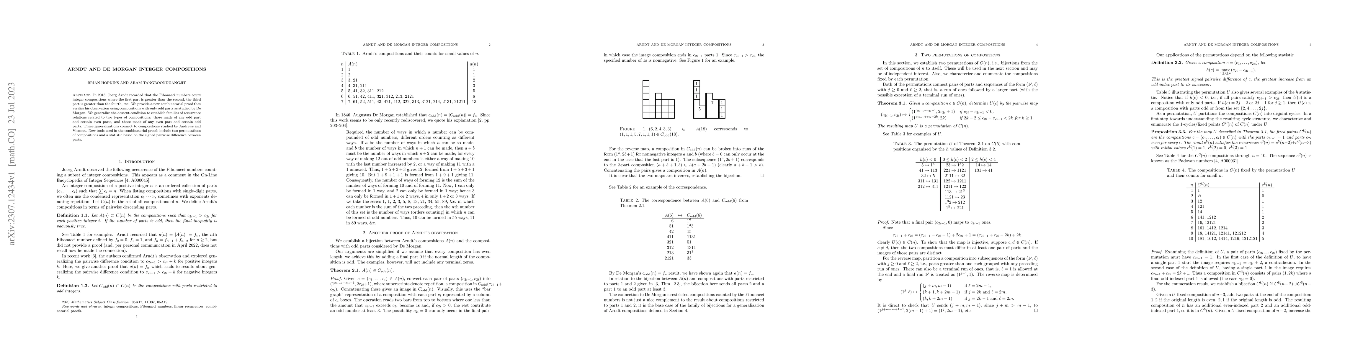 Thumbnail for Arndt and De Morgan Integer Compositions