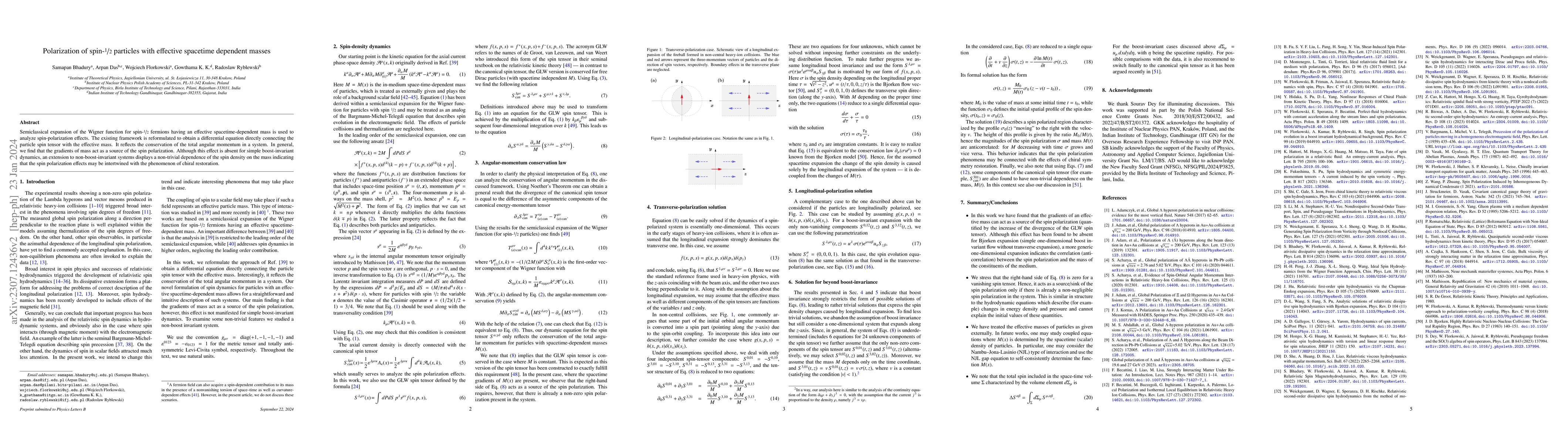 Thumbnail for Polarization of spin-1/2 particles with effective spacetime dependent
  masses