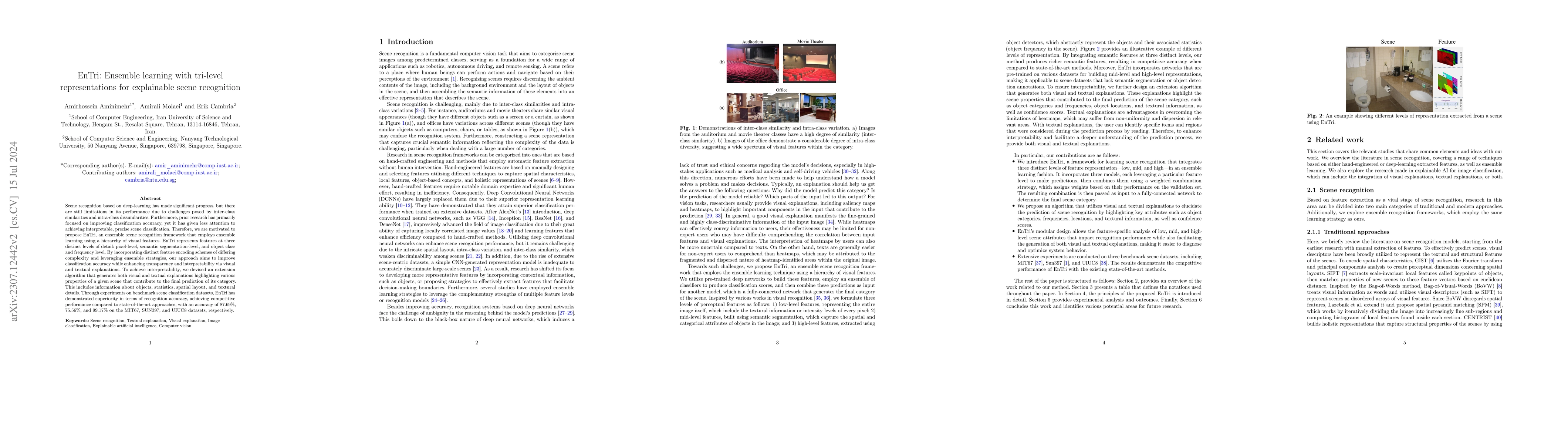 Thumbnail for EnTri: Ensemble Learning with Tri-level Representations for Explainable
  Scene Recognition