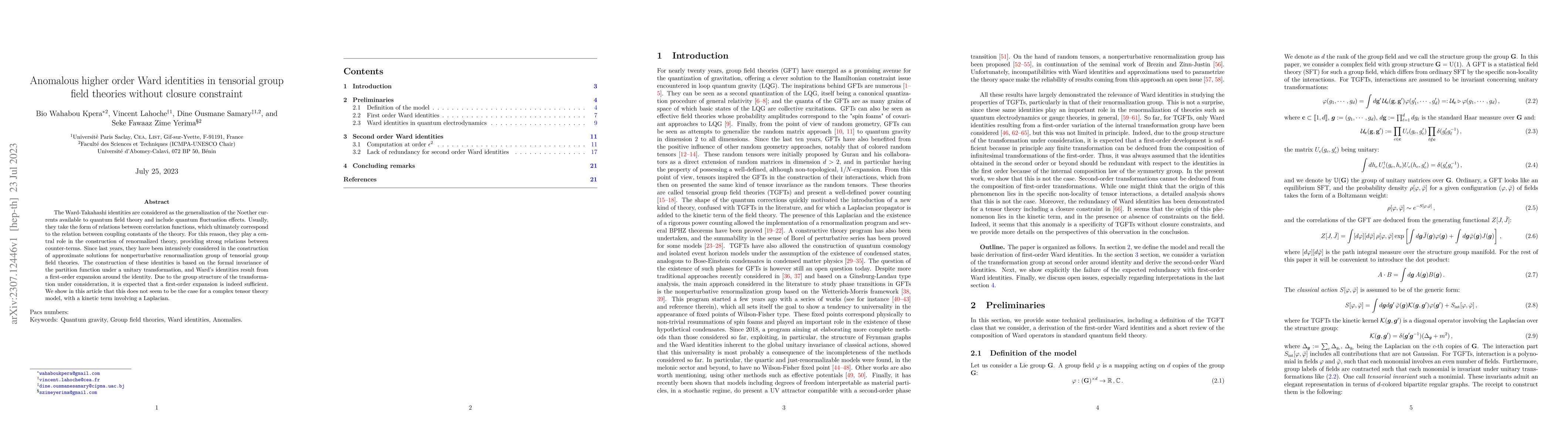 Thumbnail for Anomalous higher order Ward identities in tensorial group field theories
  without closure constraint