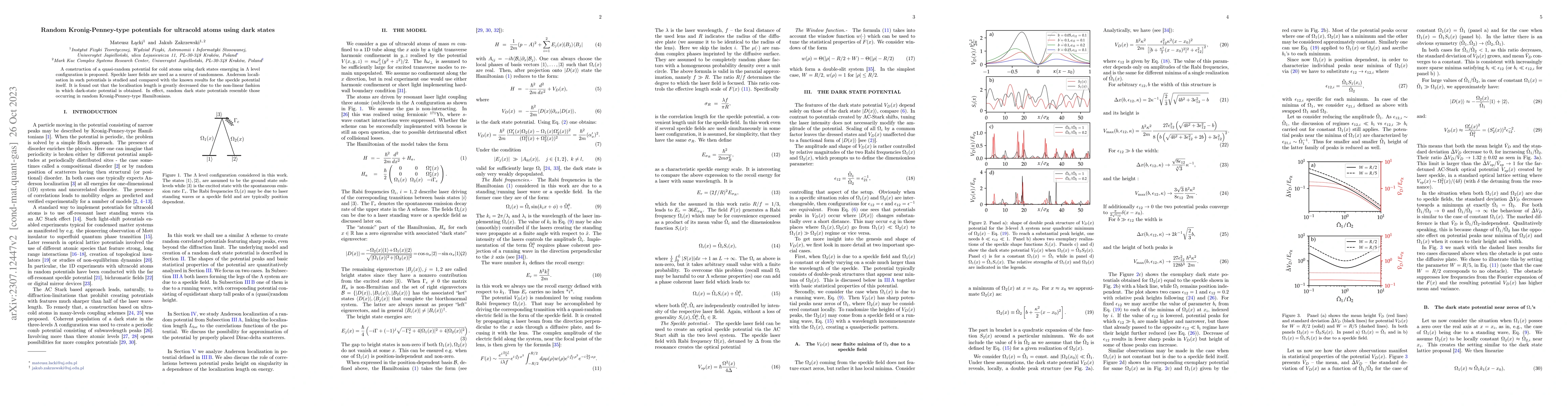 Thumbnail for Random Kronig-Penney-type potentials for ultracold atoms using dark
  states