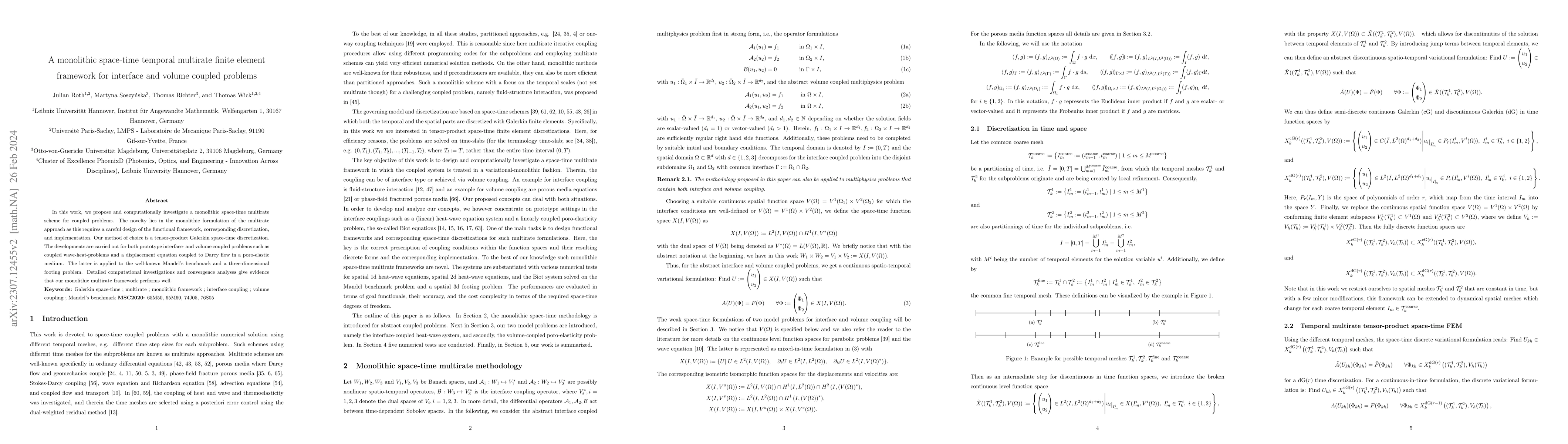 Thumbnail for A monolithic space-time temporal multirate finite element framework for
  interface and volume coupled problems