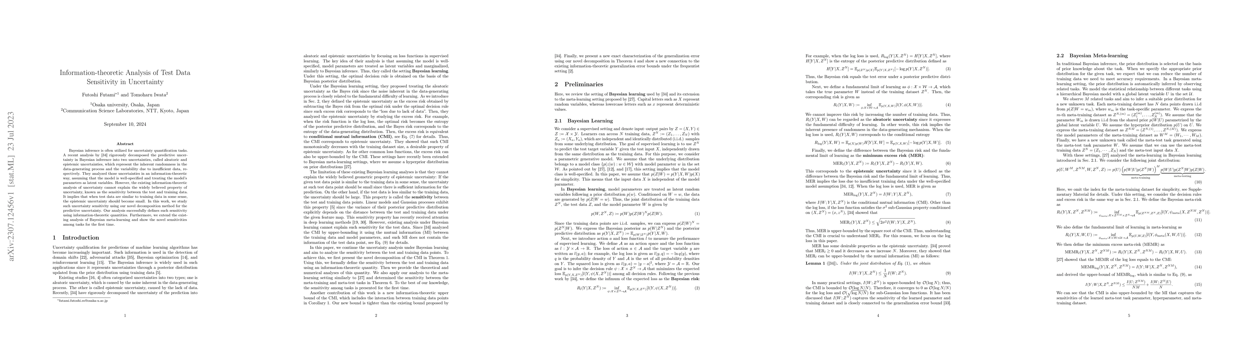 Thumbnail for Information-theoretic Analysis of Test Data Sensitivity in Uncertainty