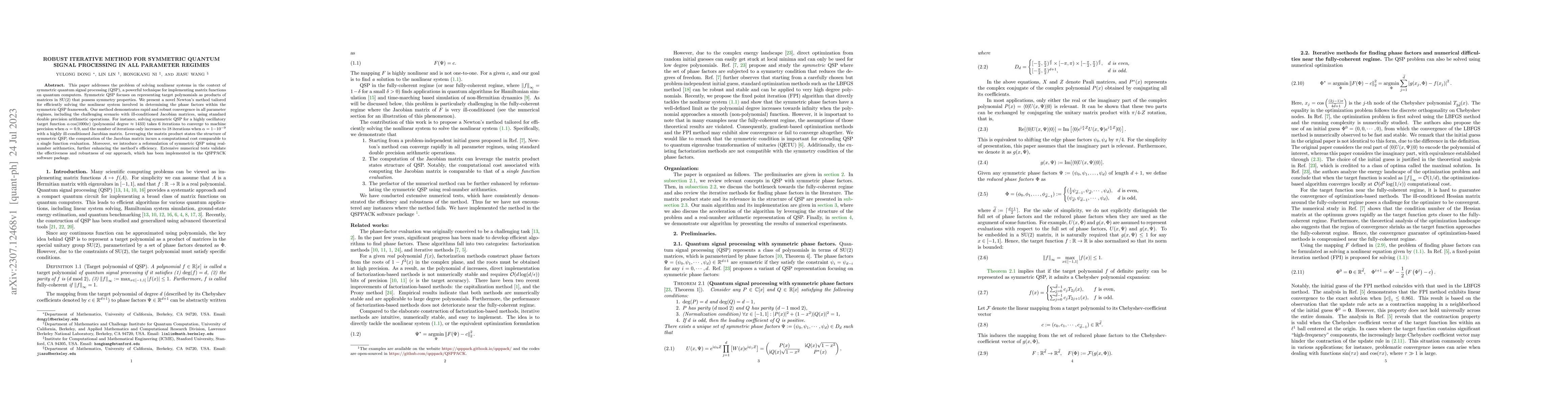 Thumbnail for Robust iterative method for symmetric quantum signal processing in all
  parameter regimes