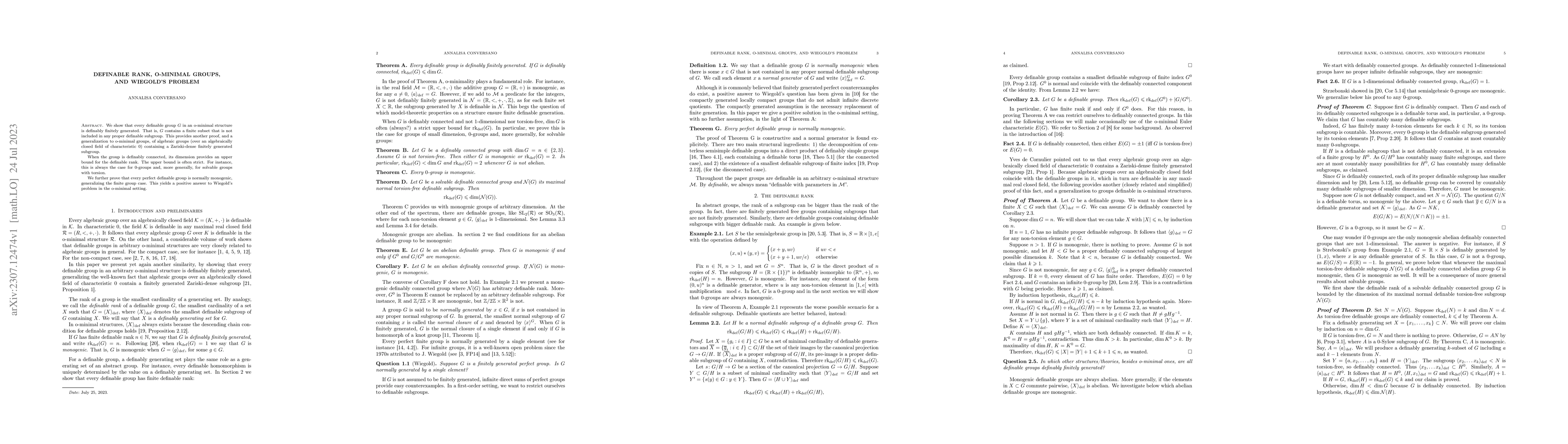 Thumbnail for Definable rank, o-minimal groups, and Wiegold's problem
