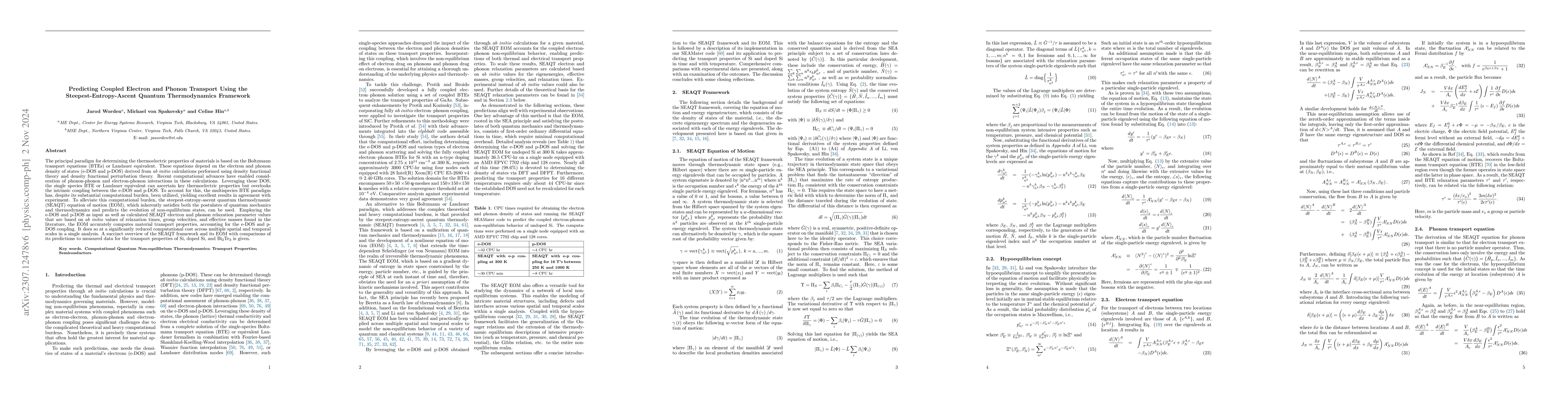 Thumbnail for Predicting Coupled Electron and Phonon Transport Using
  Steepest-Entropy-Ascent Quantum Thermodynamics