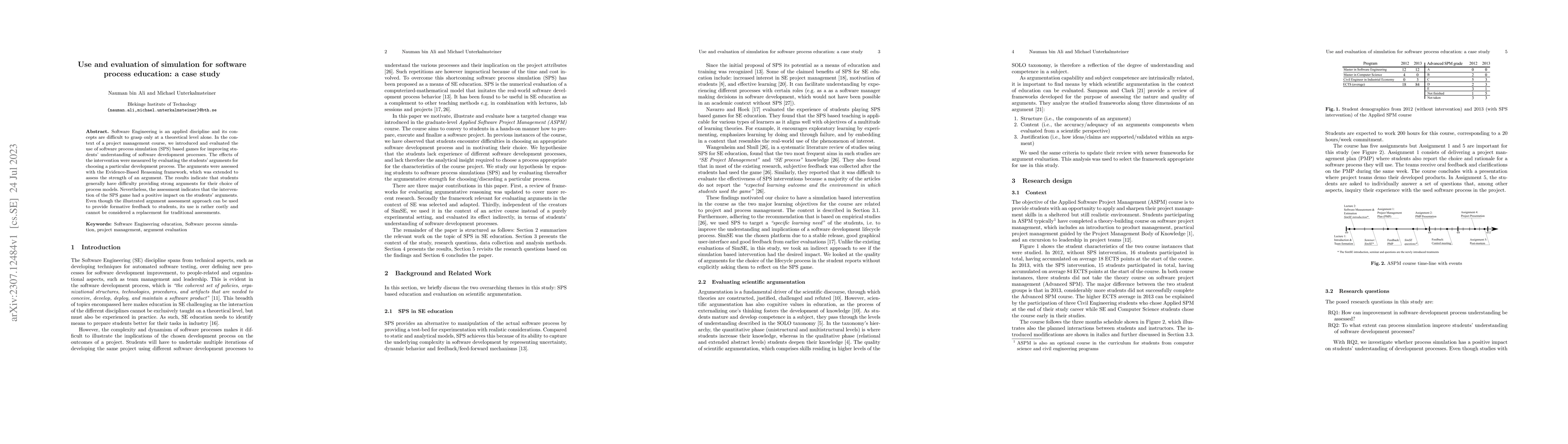 Thumbnail for Use and evaluation of simulation for software process education: a case
  study