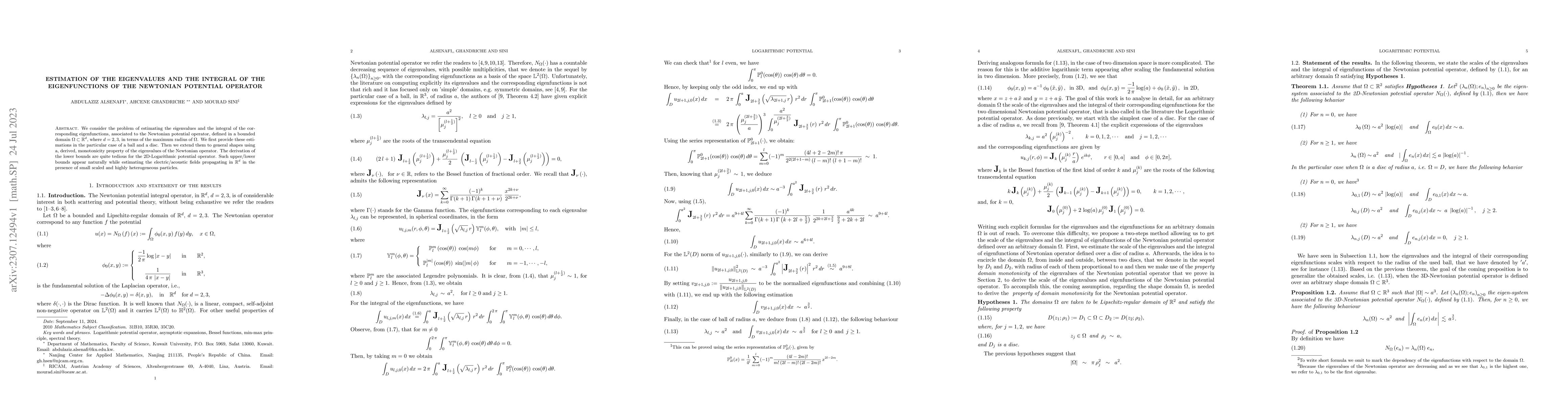 Thumbnail for Estimation of the eigenvalues and the integral of eigenfunctions of the
  Newtonian potential operator