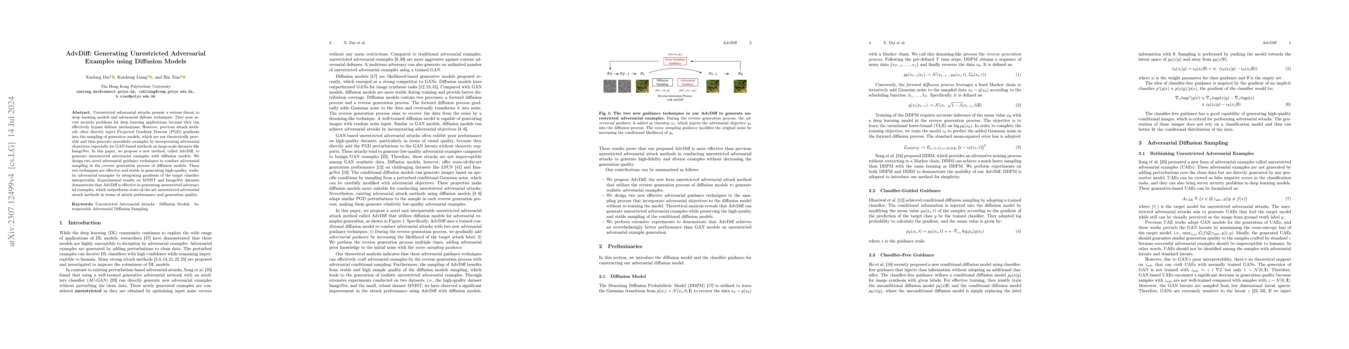 Thumbnail for AdvDiff: Generating Unrestricted Adversarial Examples using Diffusion
  Models