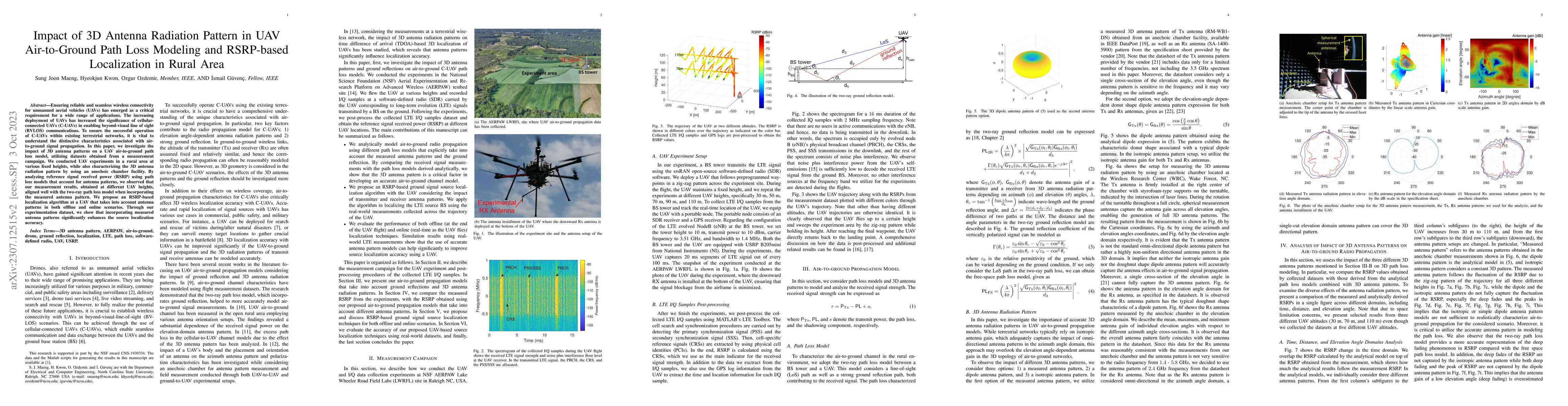 Thumbnail for Impact of 3D Antenna Radiation Pattern in UAV Air-to-Ground Path Loss
  Modeling and RSRP-based Localization in Rural Area