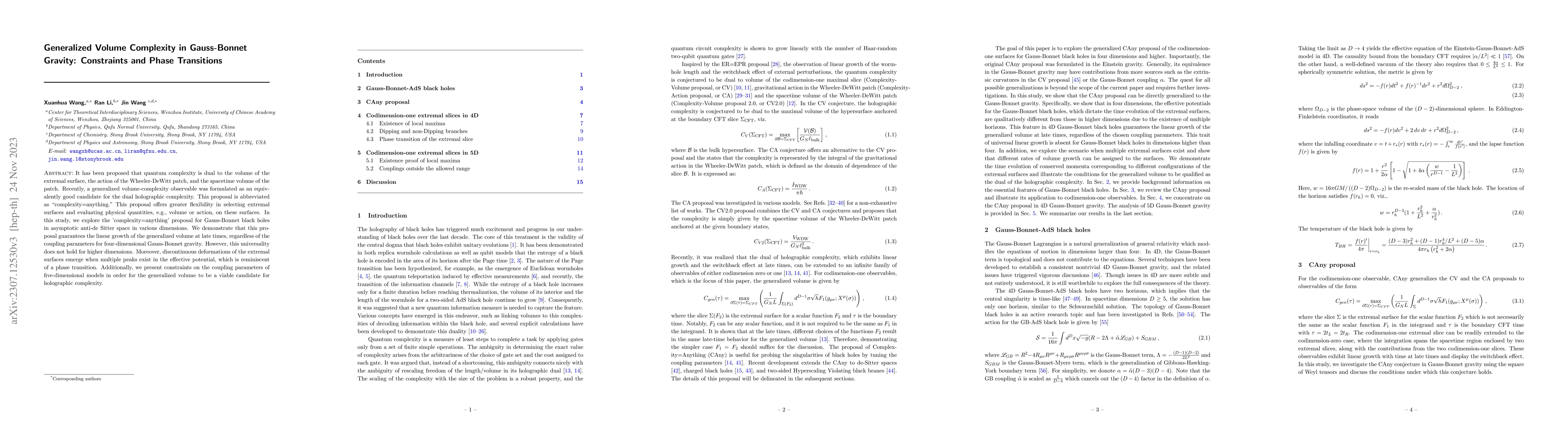Thumbnail for Generalized Volume Complexity in Gauss-Bonnet Gravity: Constraints and
  Phase Transitions
